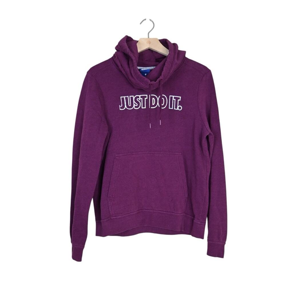 Nike Women's M Just Do It Funnel Neck Hoodie in Purple with Silver